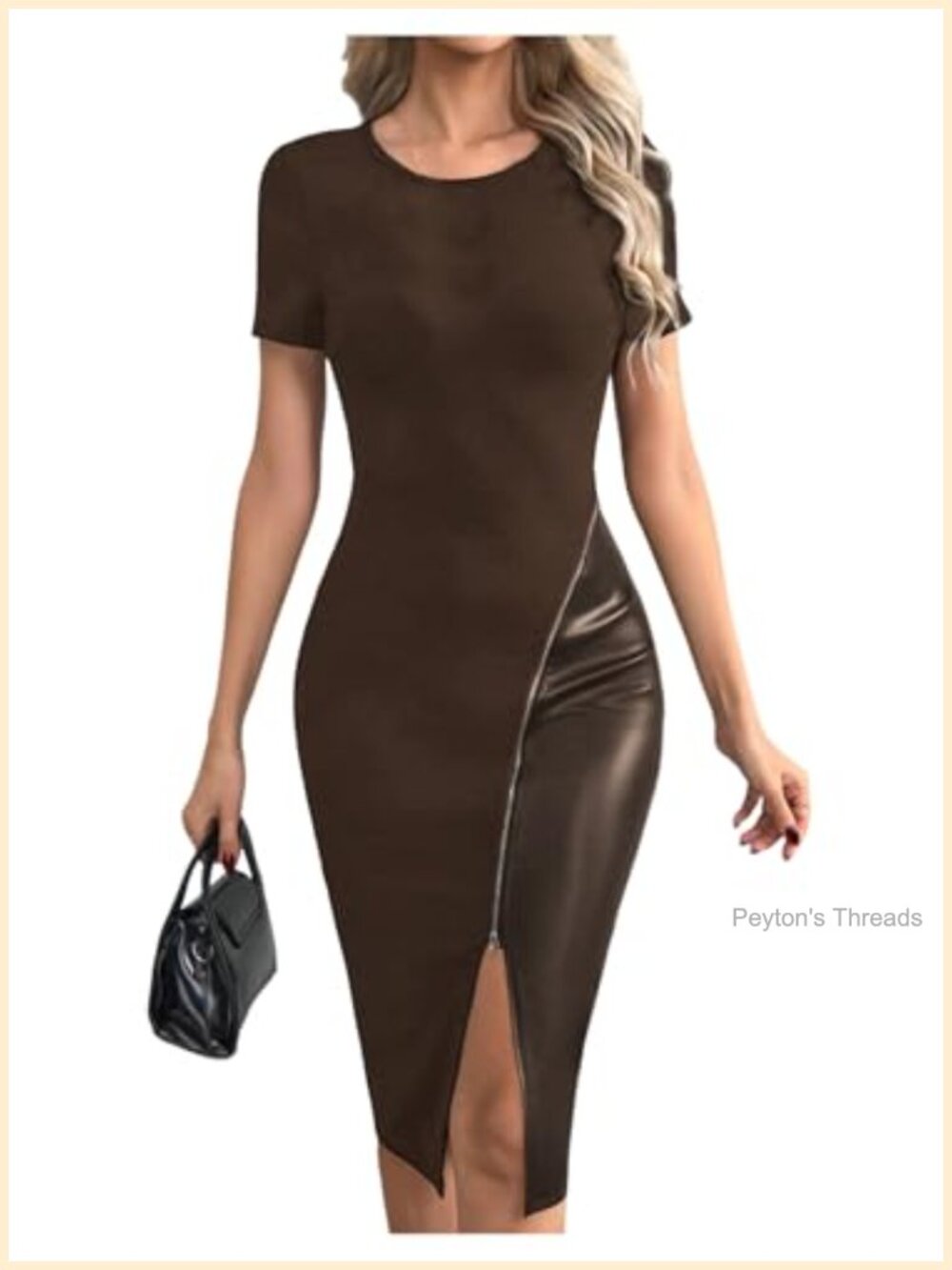 SOLY HUX Women's Summer Midi Dress Short Sleeve PU Bodycon Dress